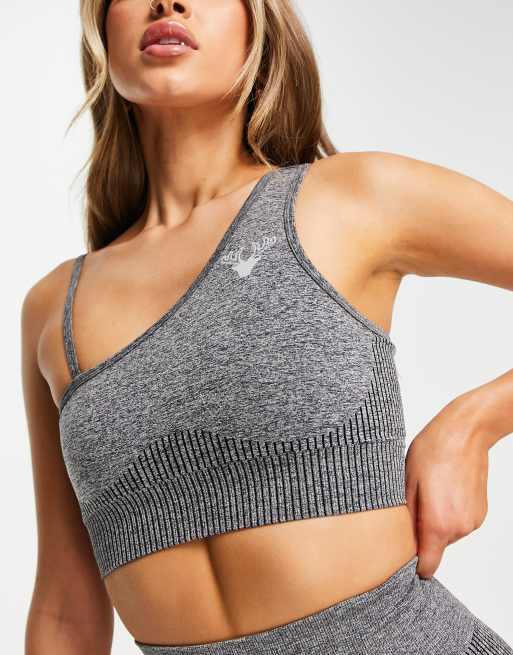 Twill Active – Nahtloser, asymmetrischer Sport-BH in Grau - GREY