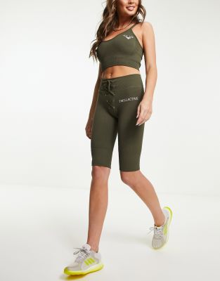 Twill Active Tie Waist Seamless Shorts In Khaki - Dgreen In Green