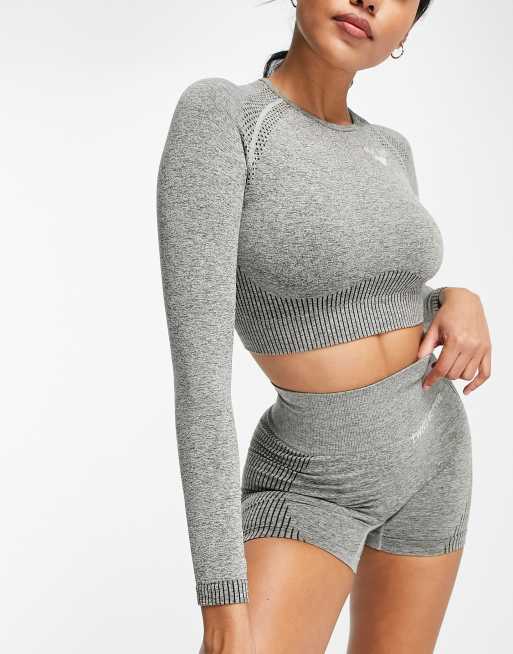 Twill Active seamless long sleeve cut out crop top in petrol - GREY, 2 of 4