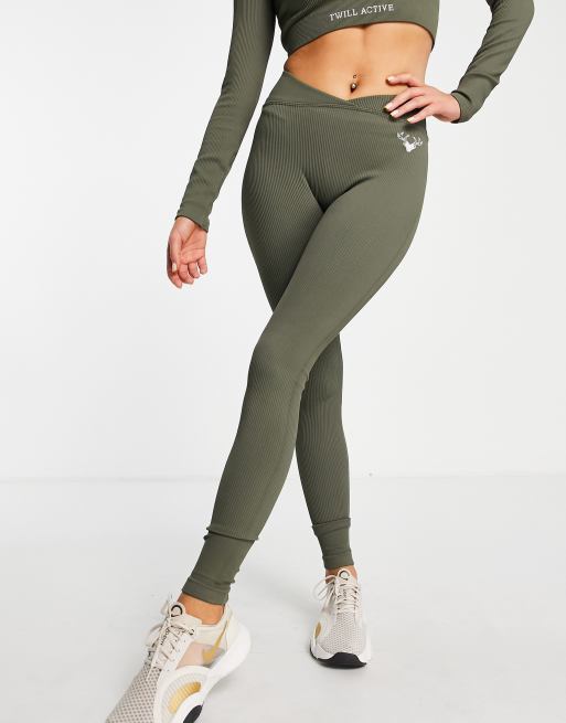 Stradivarius seamless ribbed leggings in olive