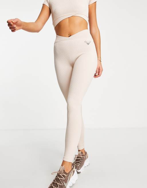 Twill Active seamless ribbed v waist leggings in mink - LPINK