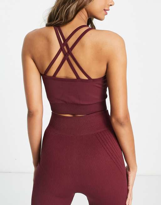 Twill Active seamless strappy sports bra in burgundy - BURGUNDY, 2 of 4