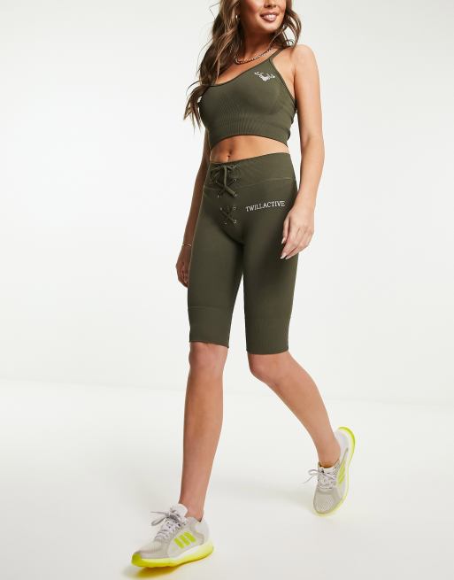 Olive Green Mid Thigh Biker Shorts