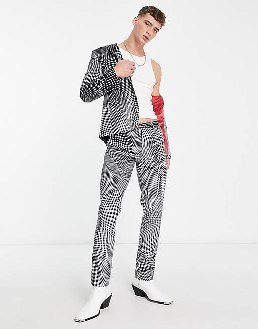 Twisted Tailor amoros skinny suit trousers in black and white warped ...