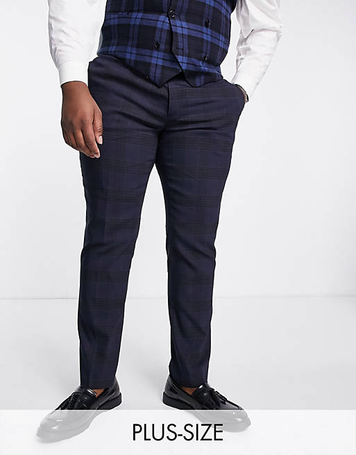 Suits Twisted Tailor Anderson Plus skinny suit trousers in navy check 