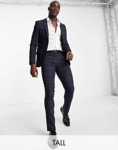 Twisted Tailor Anderson Tall skinny suit pants in navy check - view 1