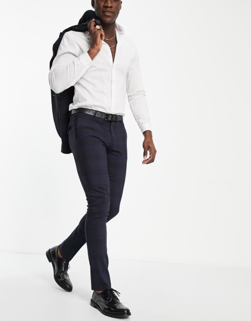 Twisted Tailor Anderson Tall skinny suit pants in navy check ASOS