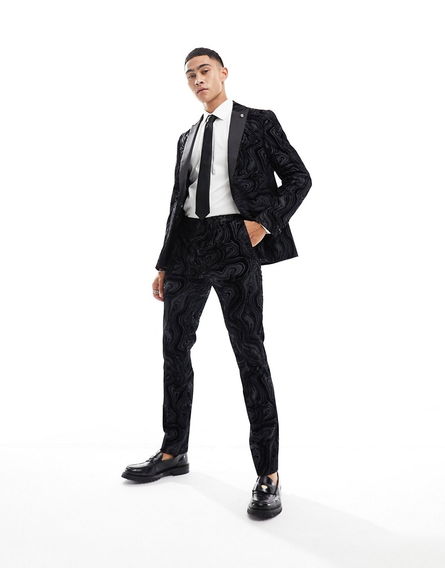 Twisted Tailor angelou flock suit trousers in black