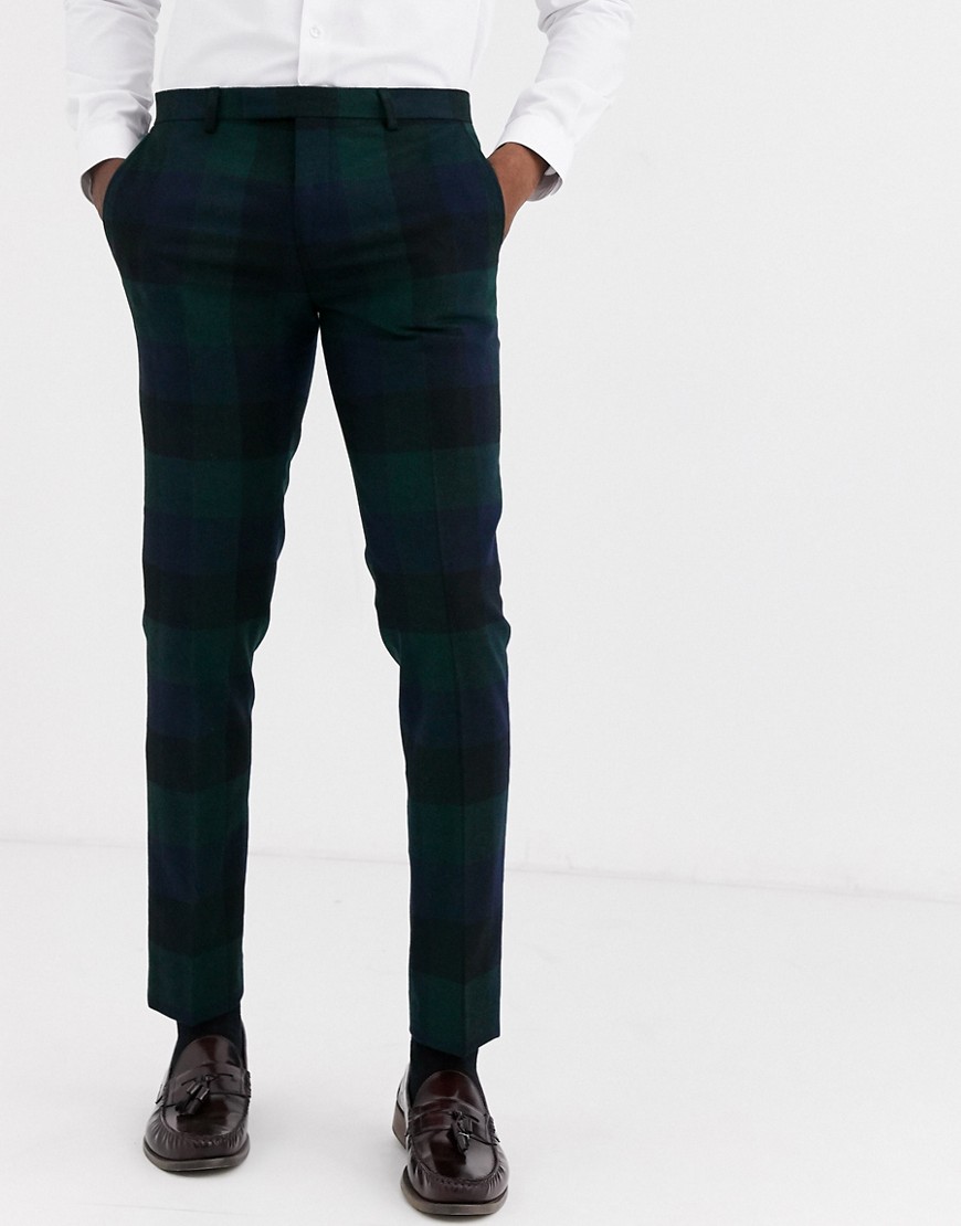 Twisted Tailor Ashby super skinny fit suit trousers in block green check