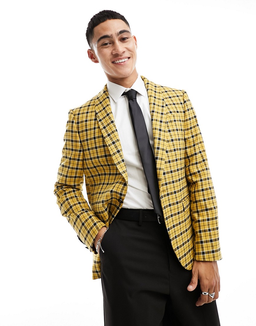austens check suit jacket in yellow