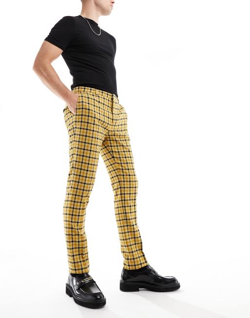 Yellow plaid hot sale trousers mens