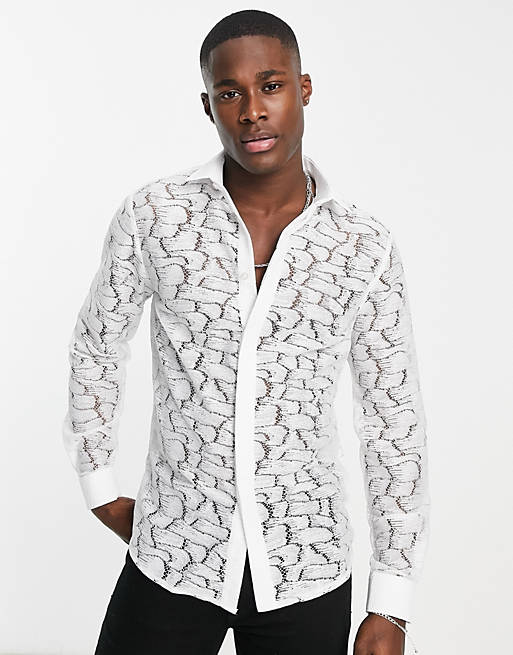  Twisted Tailor Barrio skinny shirt in white lace 