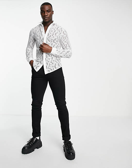 Shirts Twisted Tailor Barrio Tall skinny shirt in white lace 