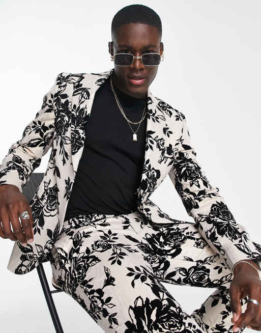 Giacca da abito slim bianca a fiori neri floccati Asos Uomo Abbigliamento Abiti eleganti Barros 