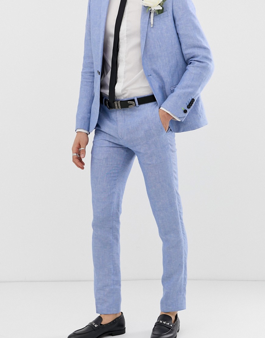 Twisted Tailor – Blå kostymbyxor i linnetyg med vår smalaste passform