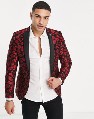 Blazers Twisted Tailor - Blazer en jacquard léopard - Rouge et noir