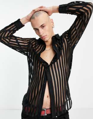 Twisted Tailor boise slim shirt in black striped lace - ASOS Price Checker