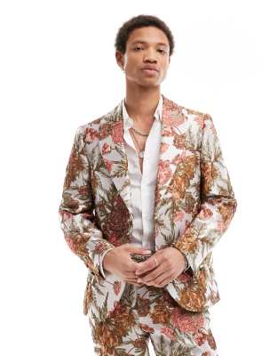 bold floral jacquard slim suit jacket in multi