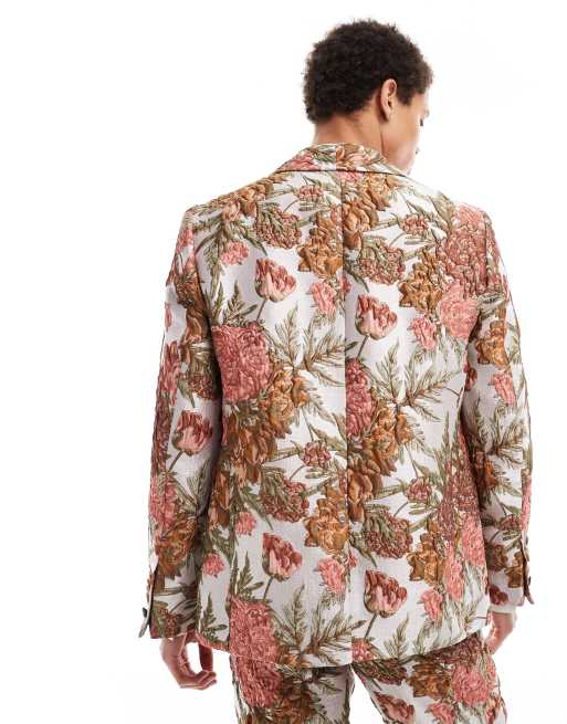 Twisted tailor bold floral jacquard slim suit jacket in multi, 5 of 5