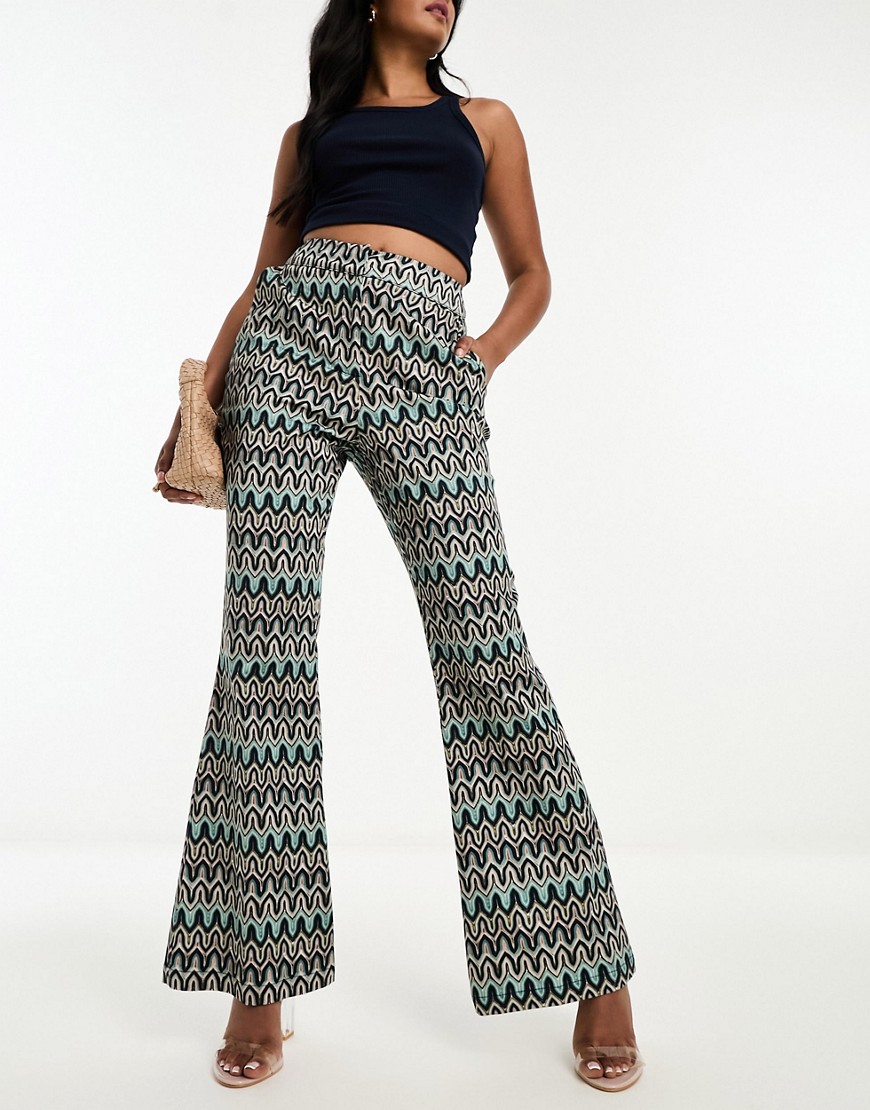Twisted Tailor bonded lace suit flare trouser in multi
