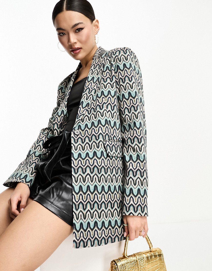 bonded lace suit jacket in multi