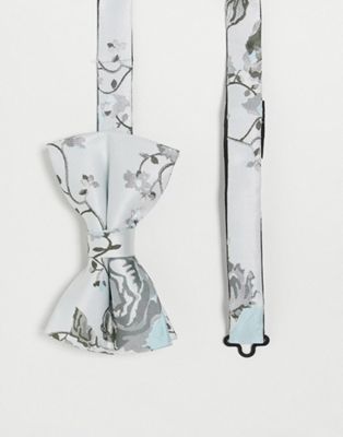 Twisted Tailor bow tie in white with silver floral design