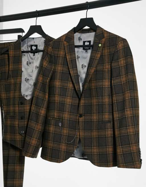 Twisted Tailor – Brązowy garnitur w szarą kratkę, 2 z 4