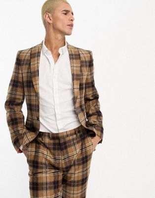 Twisted Tailor Bruin suit jacket in brown heritage check - ASOS Price Checker