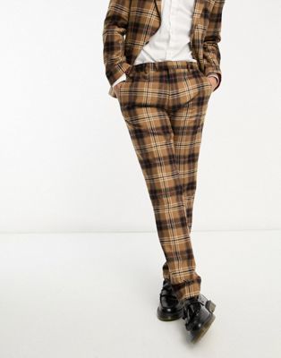 Twisted Tailor Bruin suit trousers in brown heritage check - ASOS Price Checker