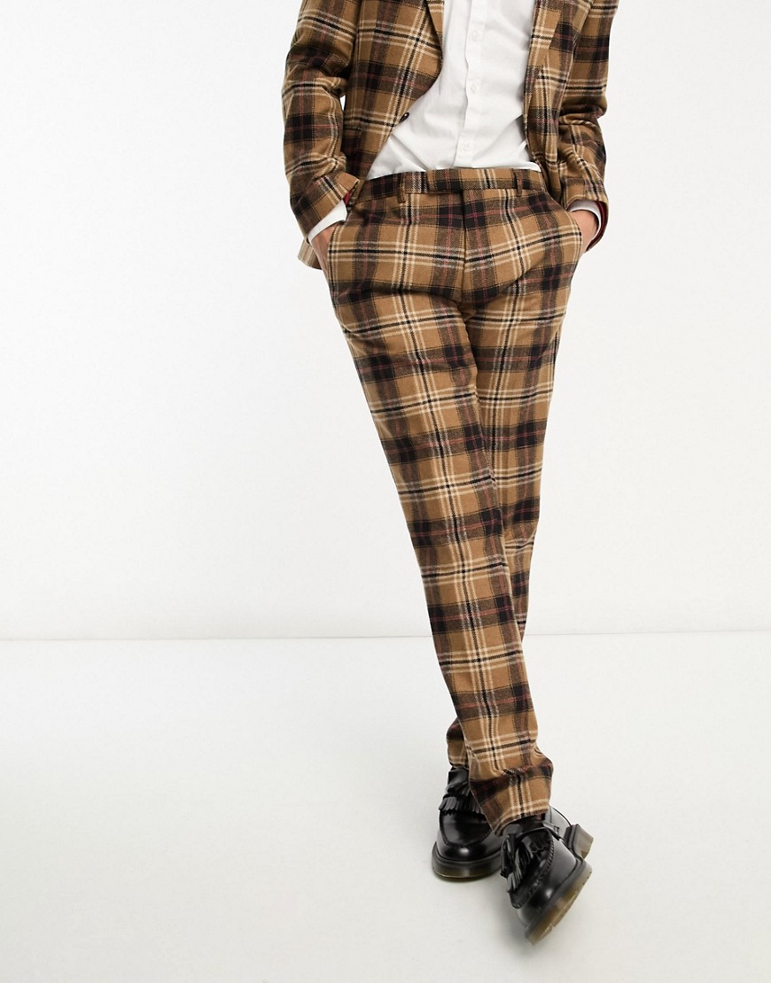 Twisted Tailor Bruin suit trousers in brown heritage check