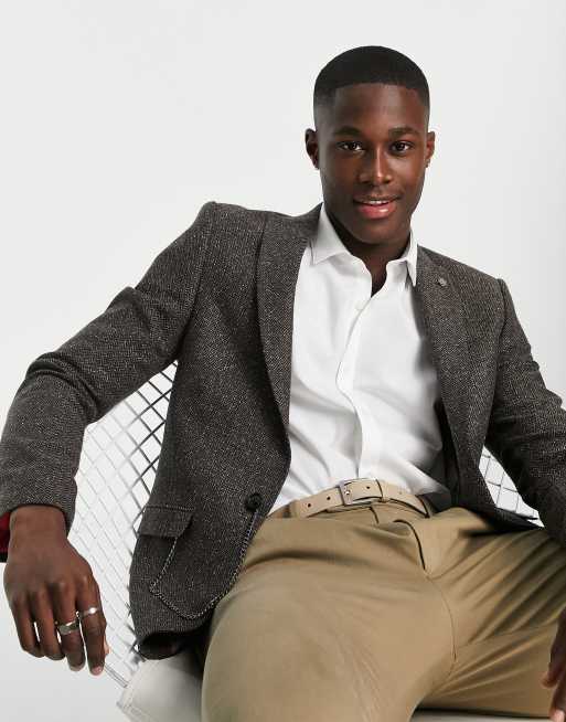 Twisted Tailor Buchanan skinny suit jacket in dark brown