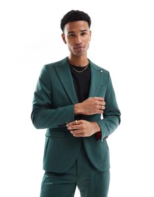 Twisted Tailor Twisted Tailor Buscot skinny suit jacket in forest green co-ord