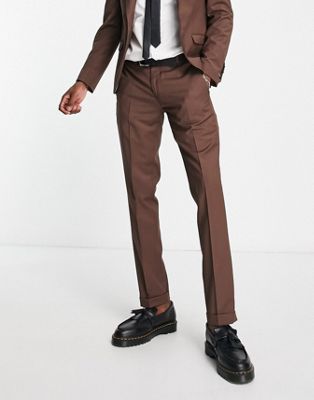 Twisted Tailor Buscot suit pants in chestnut brown - ASOS Price Checker