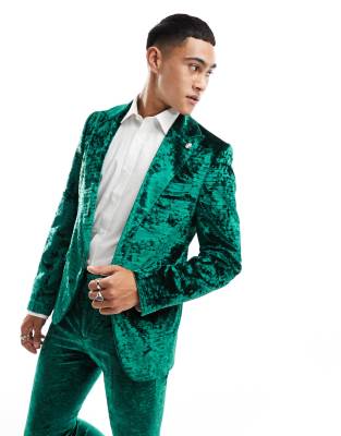 Twisted Tailor Buteer Crush Velvet Suit Jacket In Green