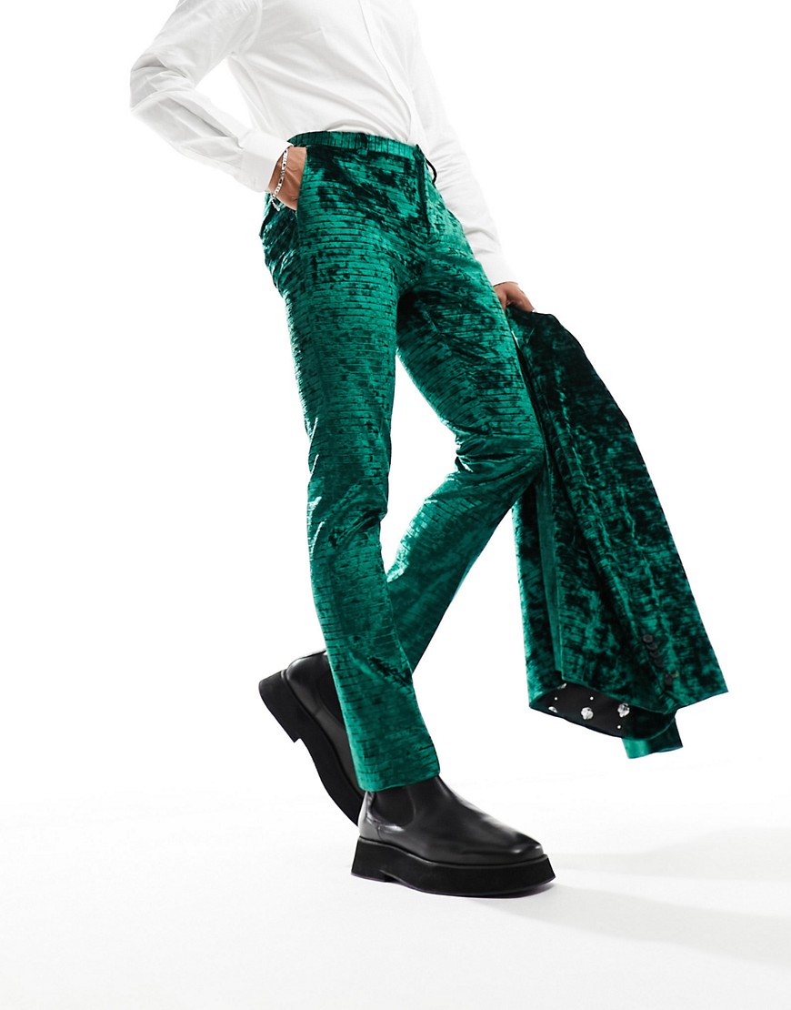 buteer crush velvet suit pants in green