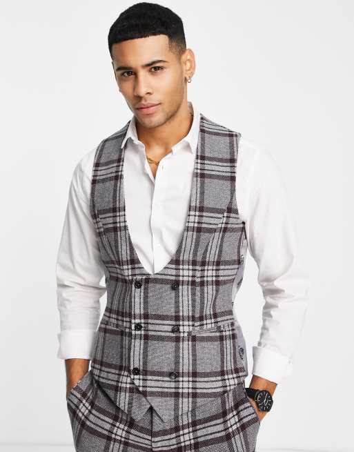 Twisted Tailor Caballero suit waistcoat in grey with brown check