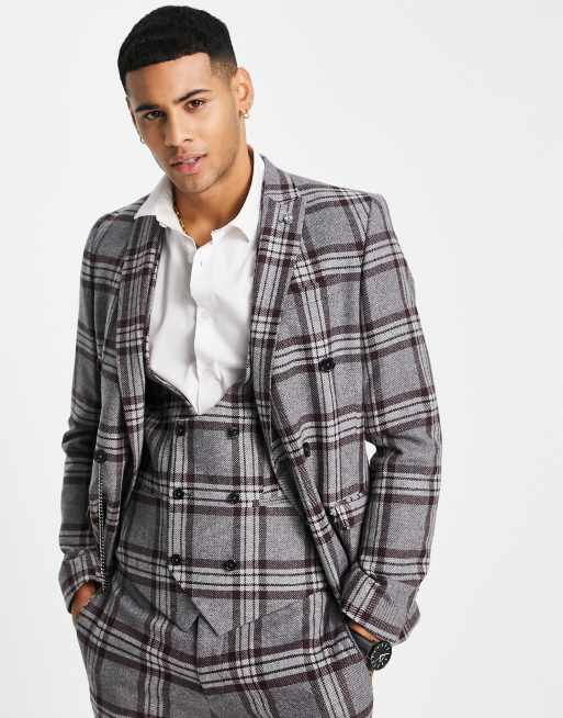 Twisted Tailor - Caballero - Veste de costume skinny à double boutonnage avec carreaux marron - Gris, 2 de 4
