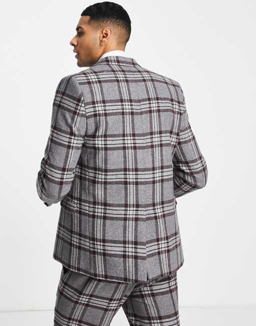 Twisted Tailor - Caballero - Veste de costume skinny à double boutonnage avec carreaux marron - Gris, 3 de 4