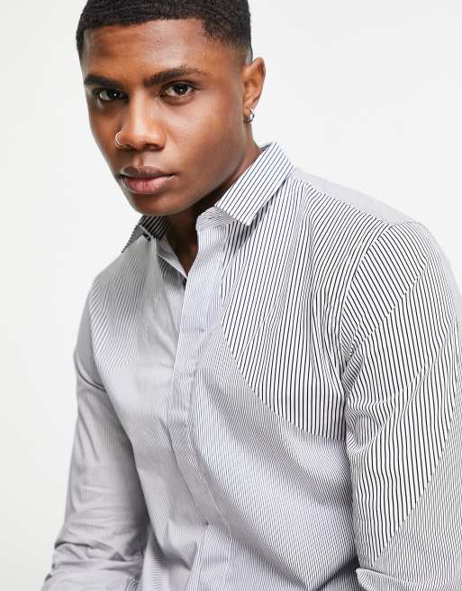Twisted Tailor - Camicia a maniche lunghe bianca a righe nere scomposte, 3 di 4