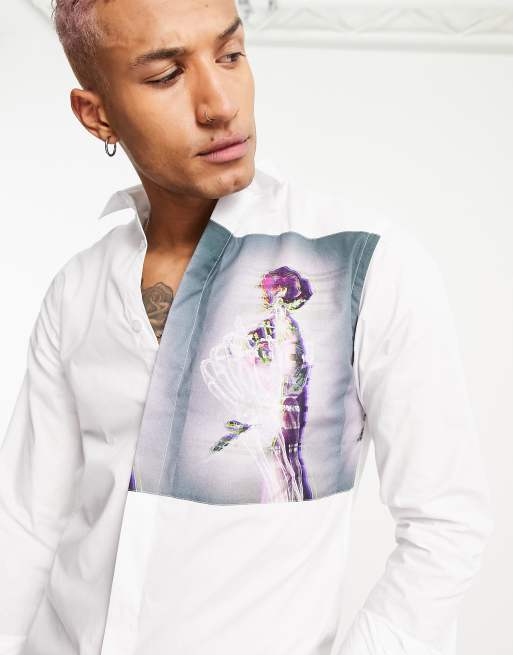 Twisted Tailor Camicia con stampa con rose colore bianco ASOS