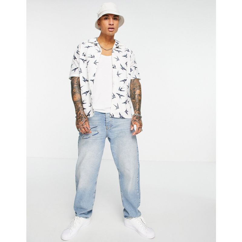 Uomo Camicie Twisted Tailor - Camicia con stampa rondini e colletto con rever colore bianco