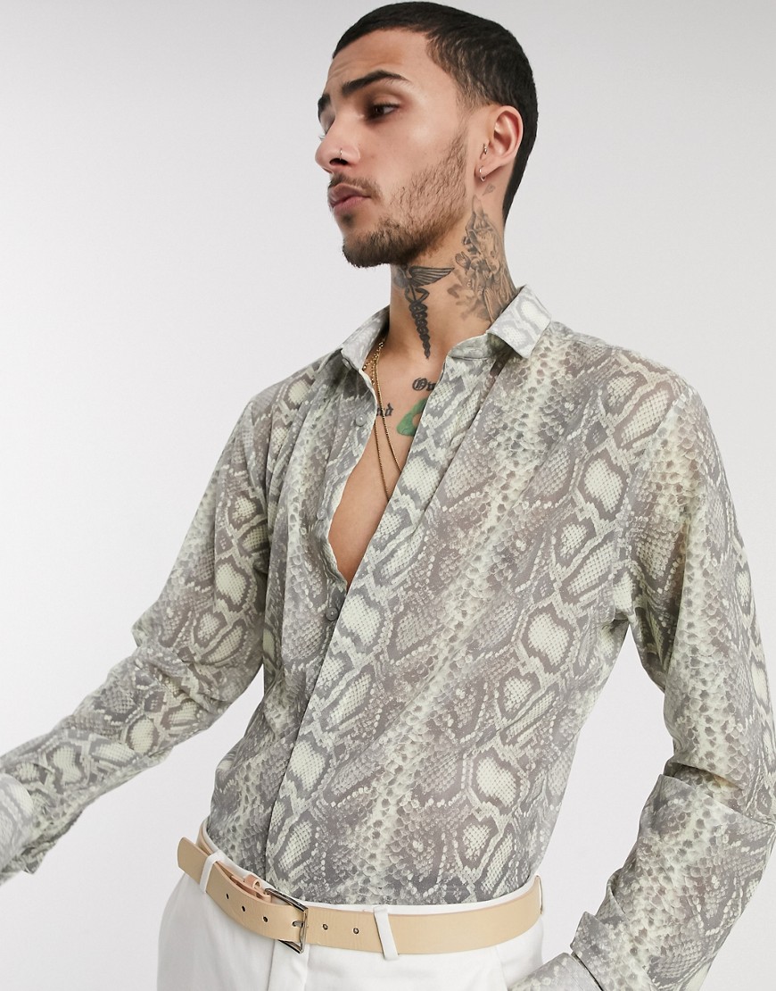 Twisted Tailor - Camicia in tessuto a rete crema pitonato
