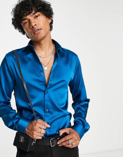 Twisted Tailor Camicia sinuosa color blu petrolio