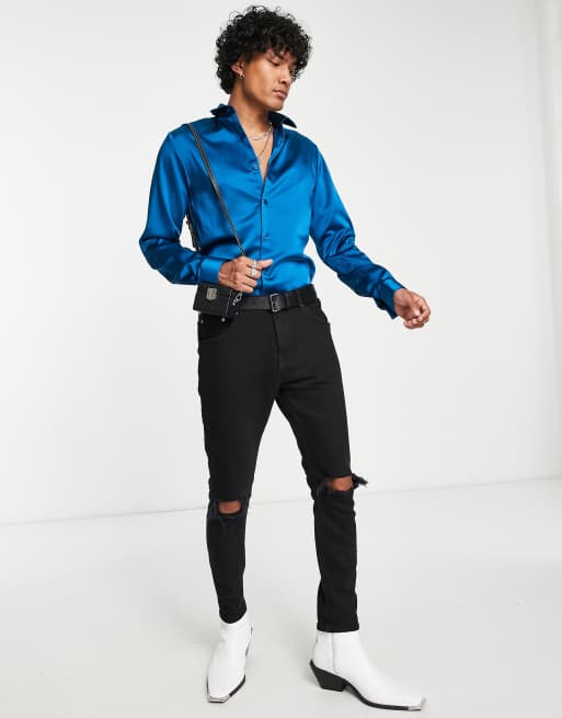 Twisted Tailor Camicia sinuosa color blu petrolio ASOS