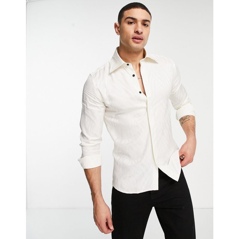 Camicie tinta unita Uomo Twisted Tailor - Camicia skinny a maniche lunghe bianca con motivo impresso
