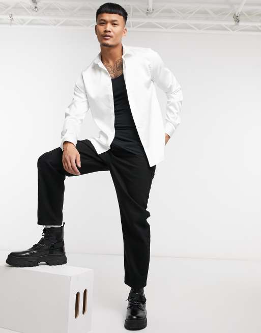 Twisted Tailor - Camicia skinny bianca in raso