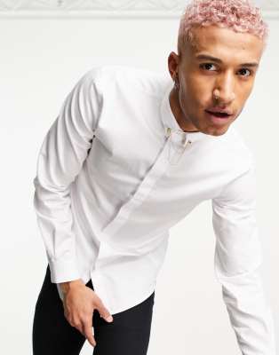 Twisted Tailor - Camicia slim fit in raso, colore bianco