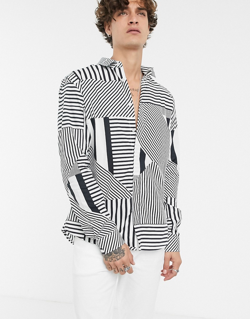 Twisted Tailor - Camicia super skinny a righe multi direzionali-Bianco