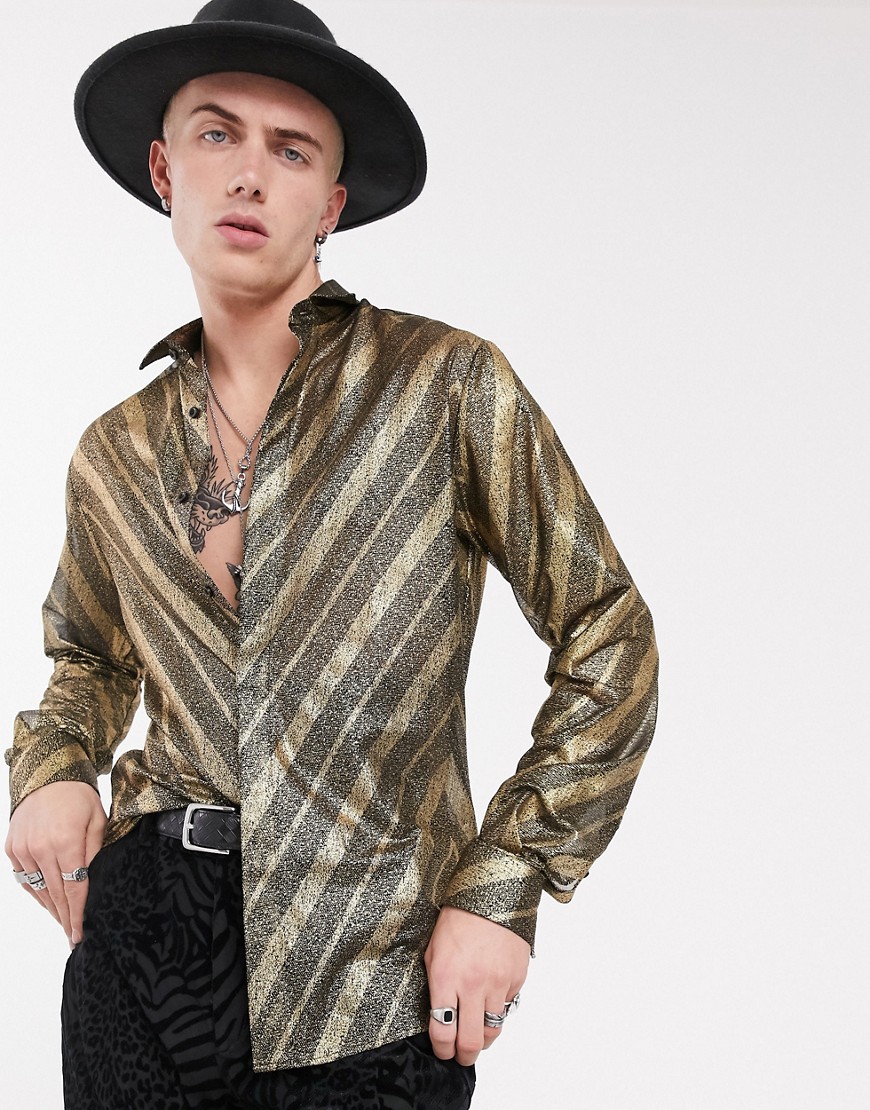 Twisted Tailor - Camicia trasparente super skinny a righe oro