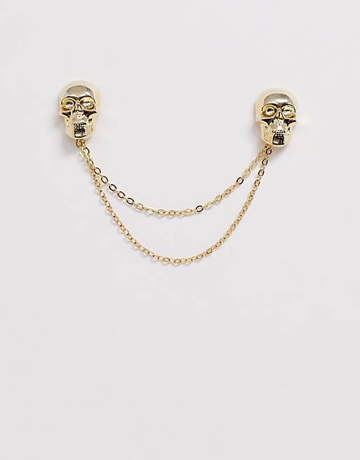 Twisted Tailor collar chain with skull in gold | ASOS